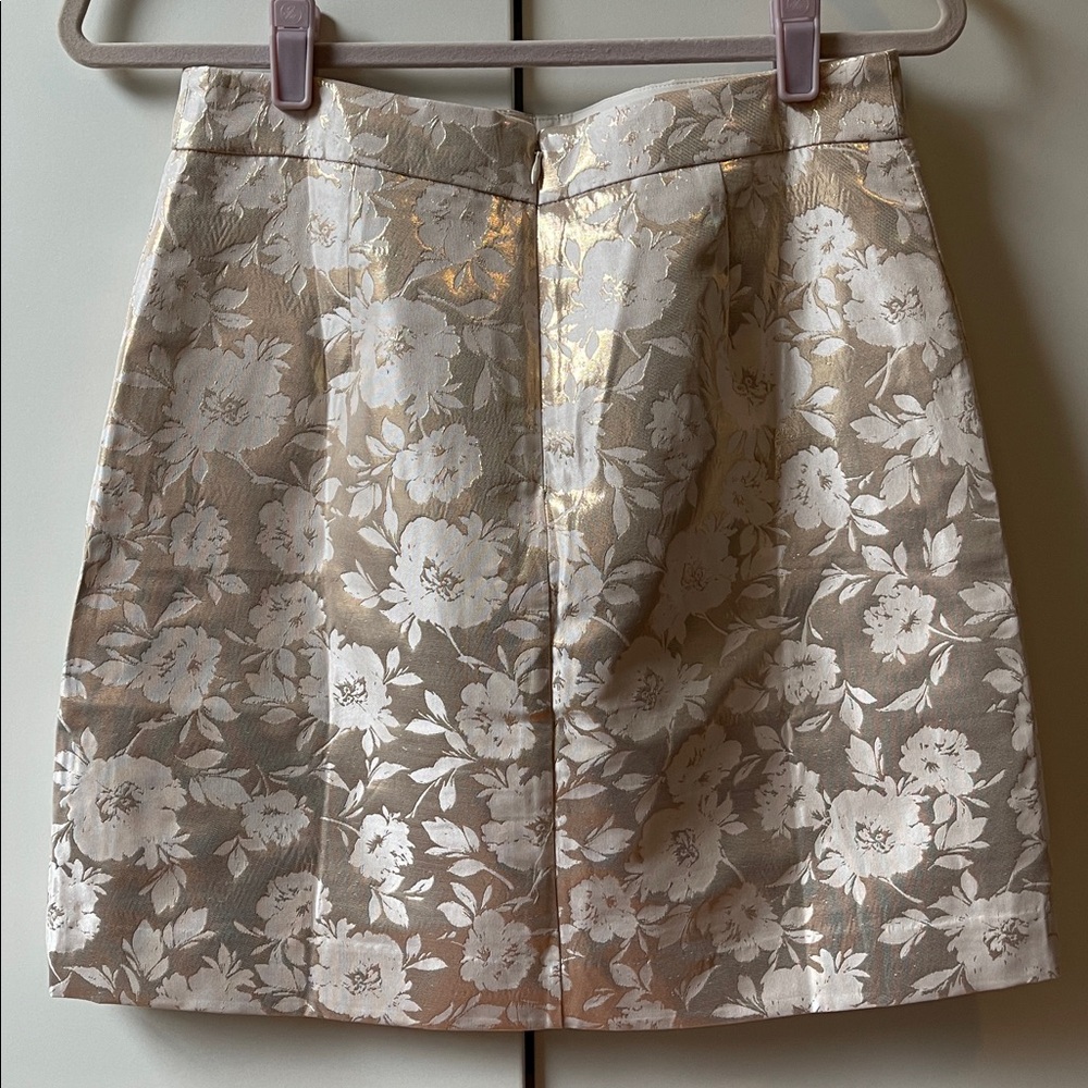 NWOT J. Crew Factory Floral Jacquard A Line‎ Skirt Metallic Gold Cream Size 4 - Picture 3 of 10